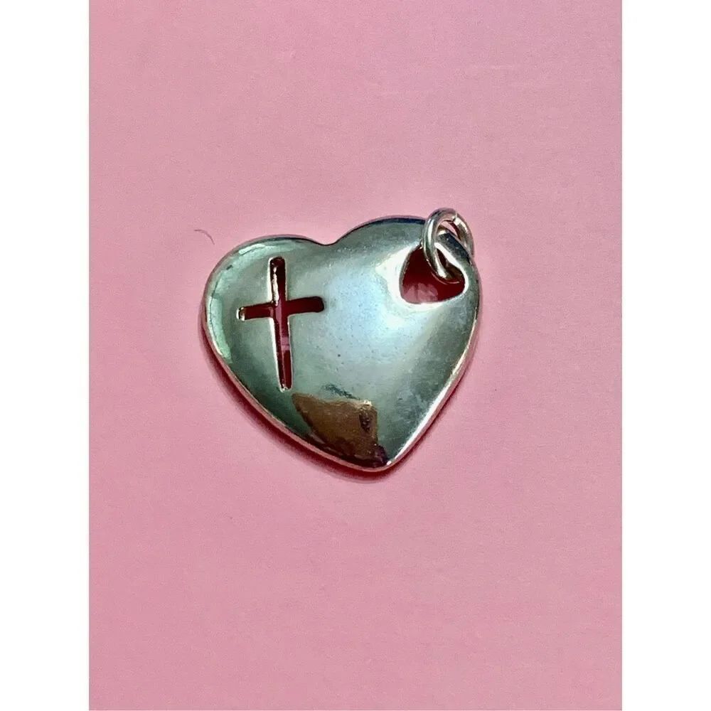 .925 Heart with Cross Sterling Silver Jewelry Charm #faith #love